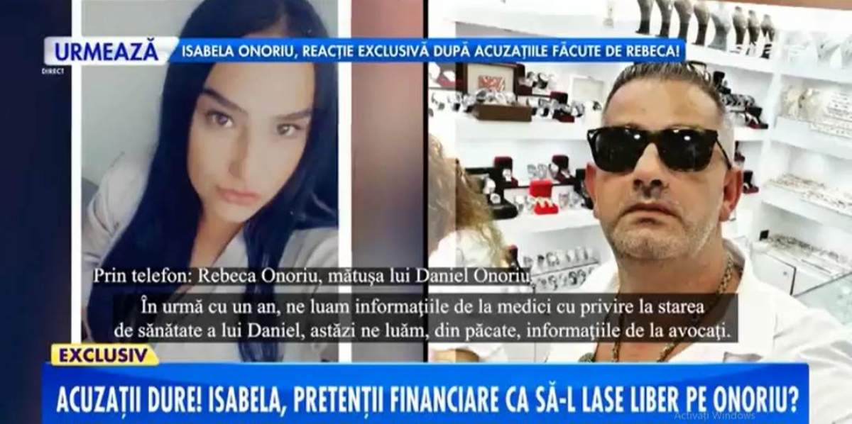 Rebeca Onoriu, acuzații grave la adresa Isabelei. Mătușa lui Daniel susține că încă soția pilotului are pretenții financiare în schimbul libertății lui / VIDEO