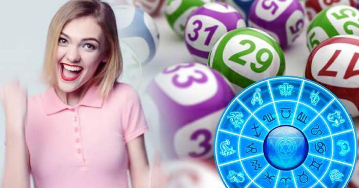 imagine reprezentativă cu semne zodiacale, persoană fericită și numere la loto