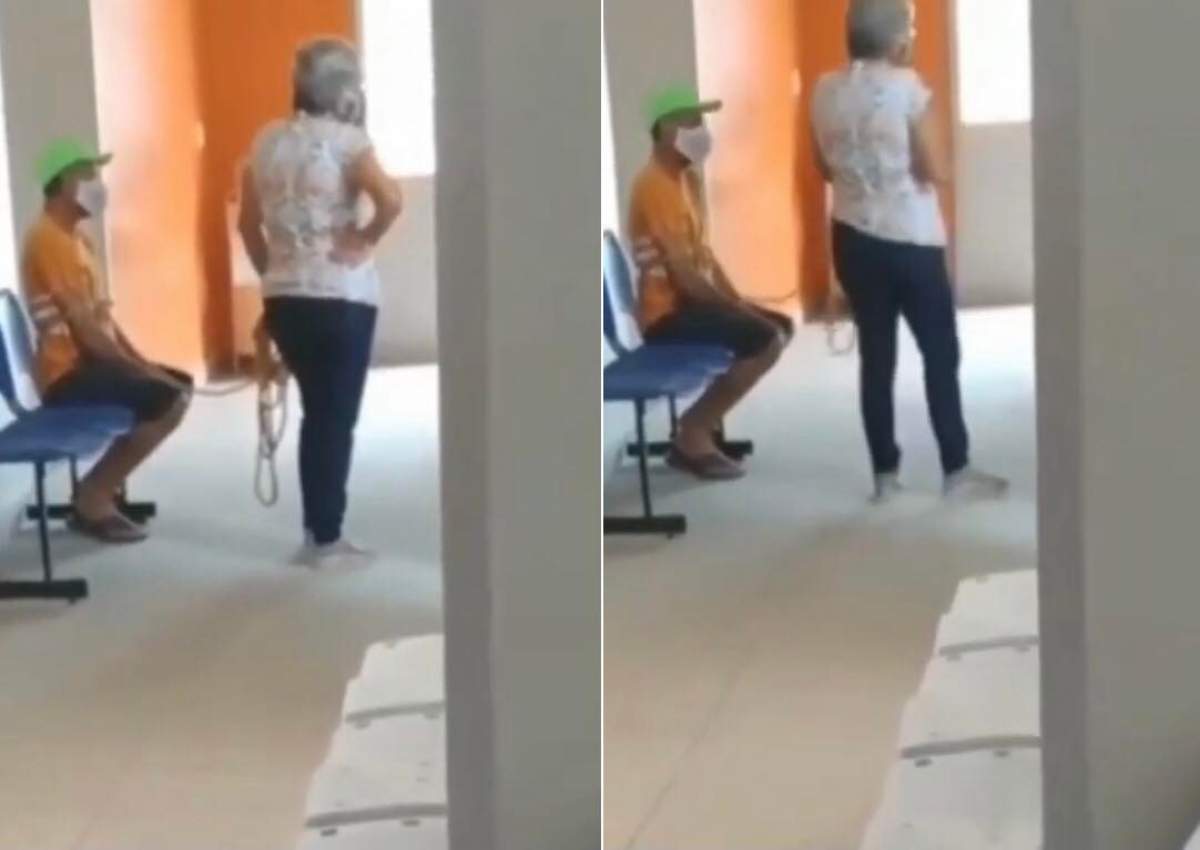 O femeie și-a legat soțul cu frânghie și l-a târât într-un centru de vaccinare