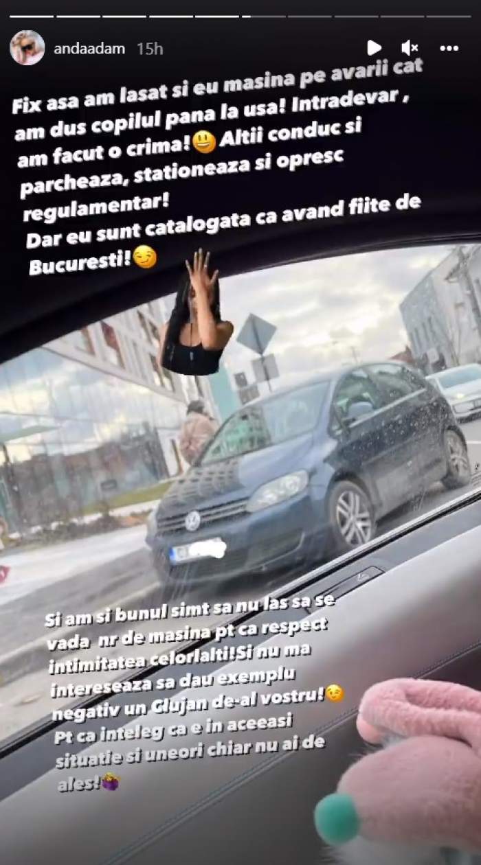 Anda Adam, amendată din nou în Cluj. Reacția artistei după o nouă încălcare a regulilor de circulație: „Aș vrea să nu mai văd atâtea răutăți” / VIDEO