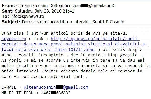 Liderul Bisericii Sataniste, acuzat că hărțuiește un deputat / Parlamentarul umilit, declarație exclusivă pentru SPYNEWS 