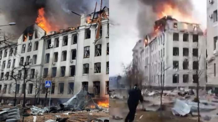 Atac devastator în Harkov! Sediul Poliției a fost atacat cu rachete de armatele ruse / VIDEO