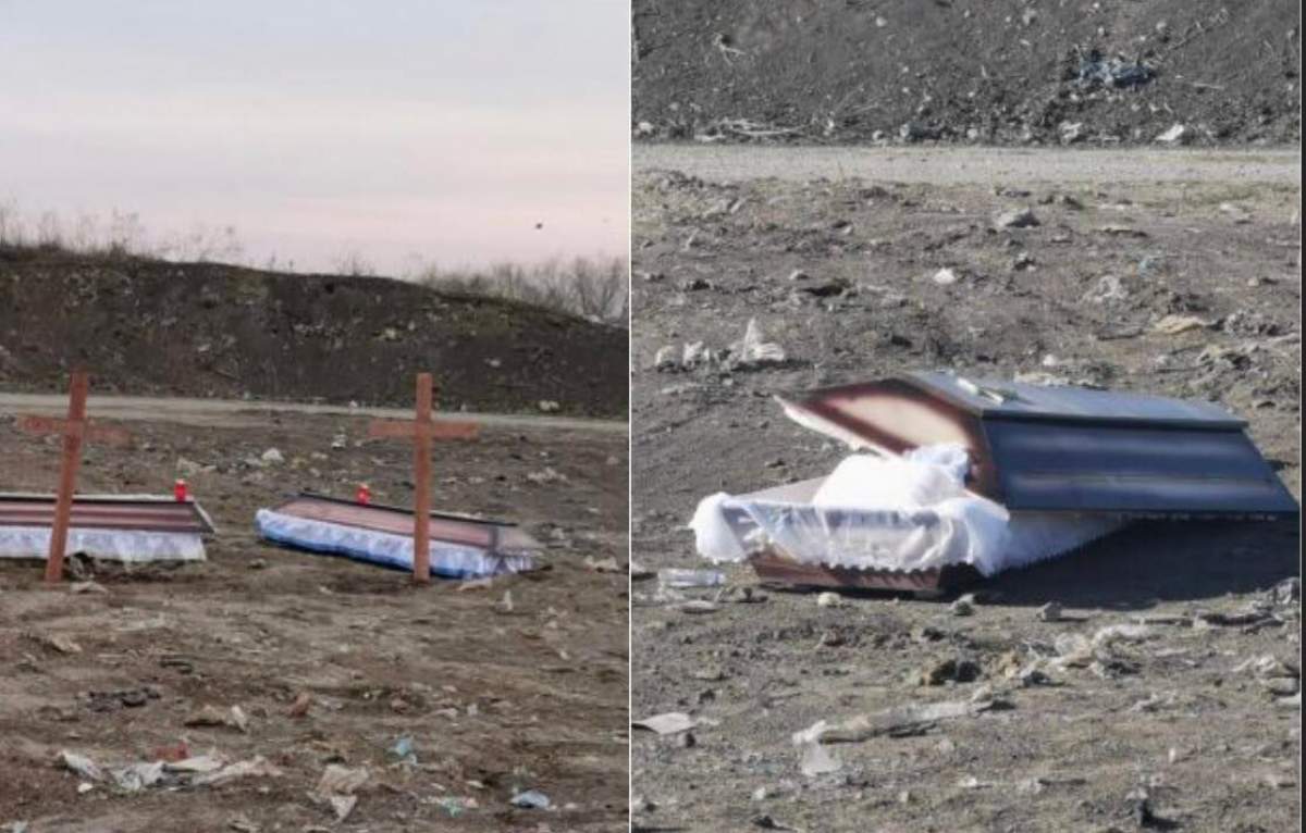 Imagini șocante în Focșani. Sicrie și cruci lăsate în câmp, lângă un penitenciar