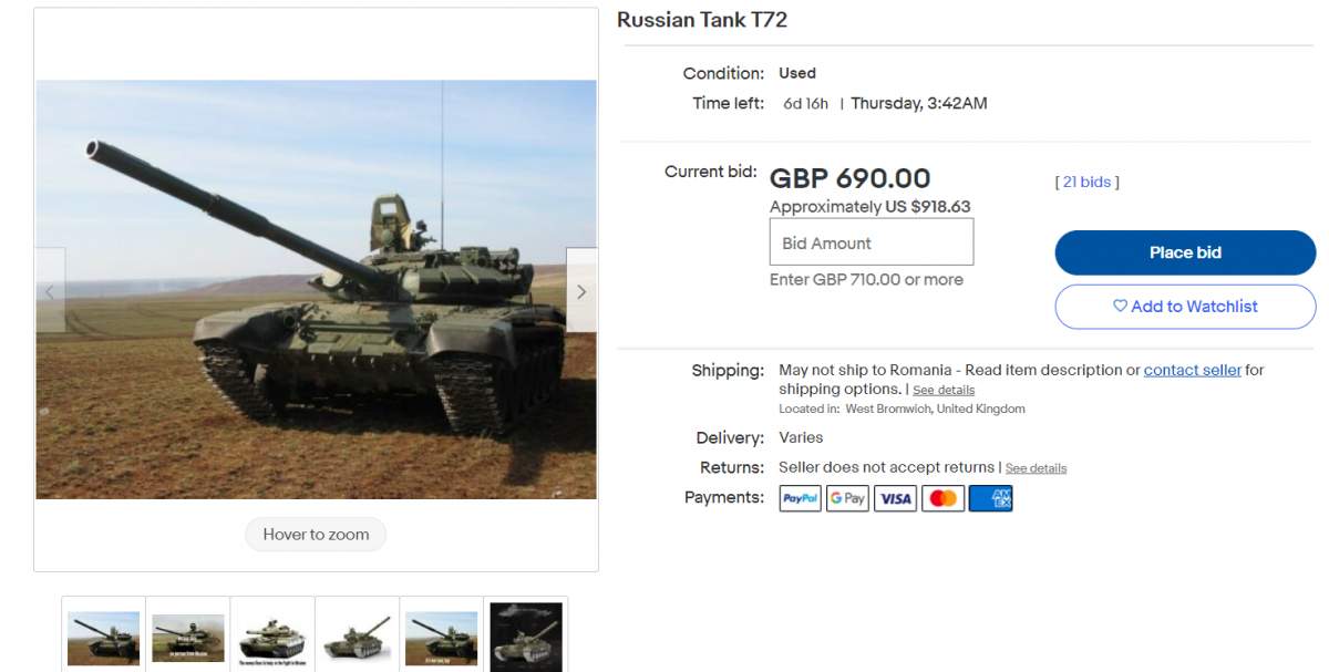 Cu cât se vinde un tanc rusesc pe eBay