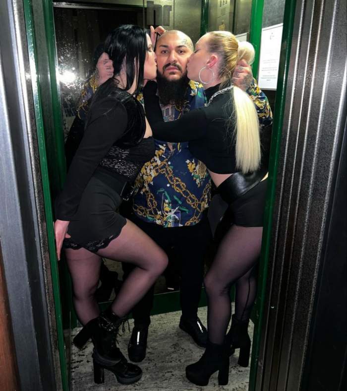 Poza scandaloasă postată de Dani Mocanu de ziua femeilor. S-a fotografiat în timp ce trage de păr o blondă și o brunetă / FOTO
