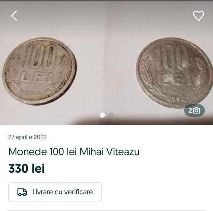 Moneda de 100 de lei, cu chipul lui Mihai Viteazu, se vinde cu o sumă impresionantă pe OLX! Cât valorează în 2022