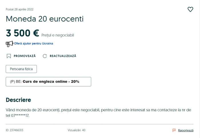 Moneda care se vinde pe OLX cu aproape 4000 de euro! Dacă o ai acasă, te îmbogățești!