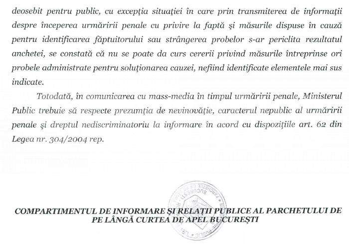 DOCUMENT / Anunț incredibil al Parchetului, în scandalul șantajului comis asupra jurnalistei Emilia Șercan / Nu e treaba plătitorilor de taxe cui „sifonează” Poliția Română probe din dosare!