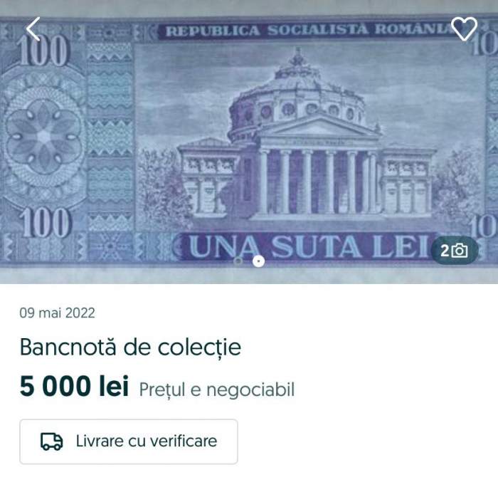 Bancnota de una sută lei, cu chipul lui Nicolae Bălcescu, se vinde cu o sumă frumoasă pe OLX. Ce preţ are acum