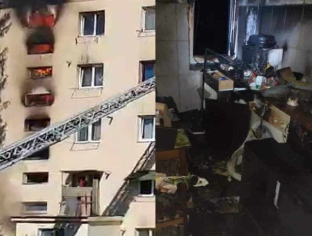 Incendiu violent într-un bloc din Brașov. Zeci de locatari au fost evacuați cu scara / FOTO