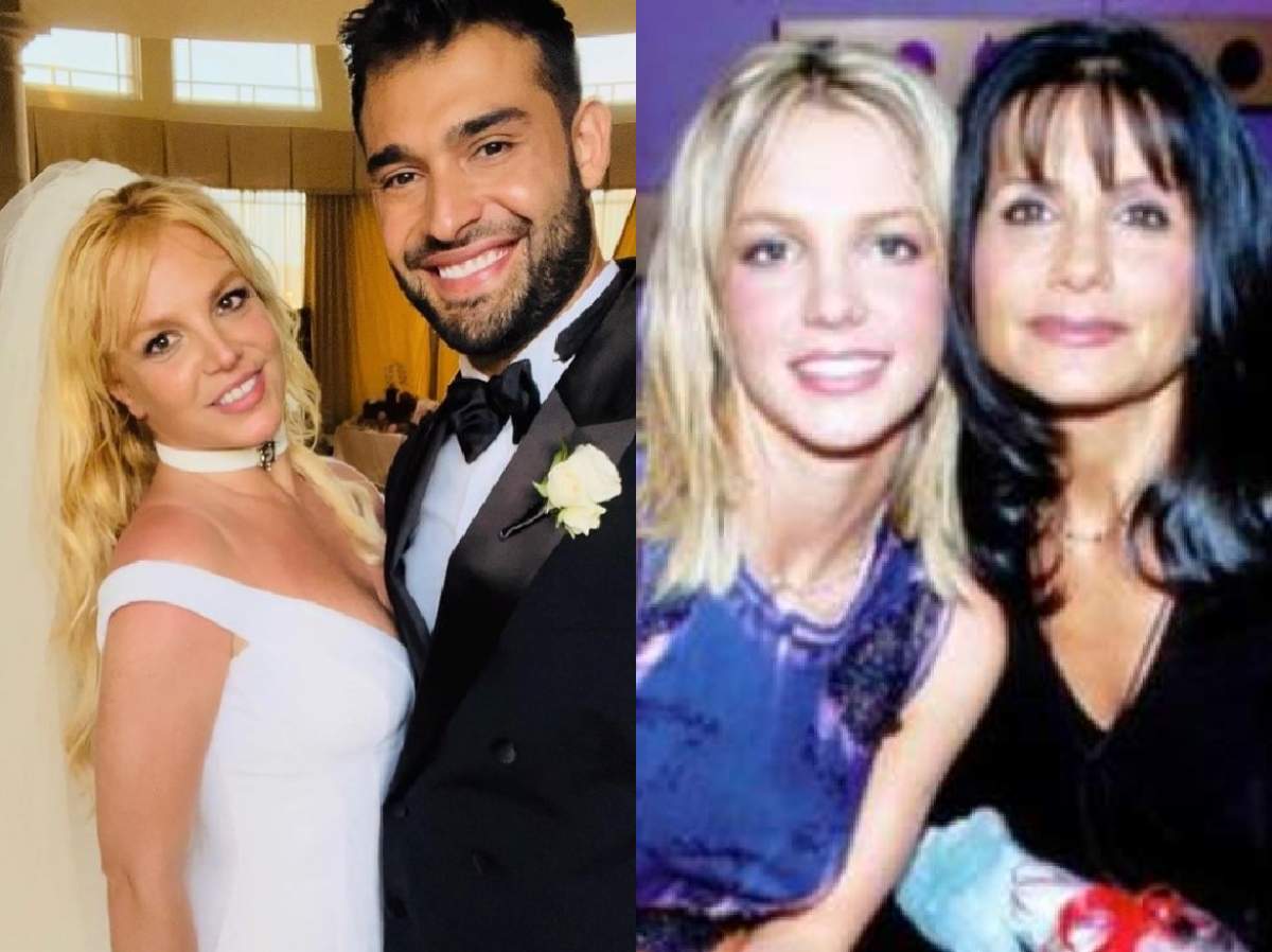 Colaj cu Britney Spears și soțul ei în ziua nunți alături de e imagine în care artista se află alături de mama ei
