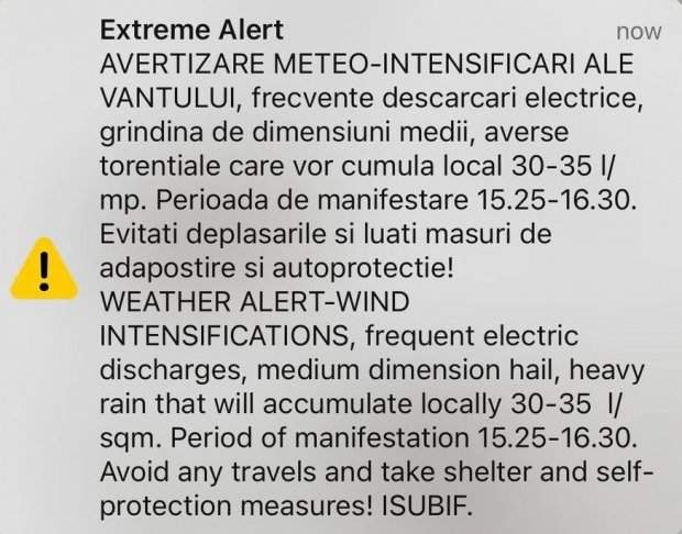 Anunț ANM. Cod portocaliu de vremă severă în București