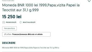 Moneda românească care se vinde cu peste 15.000 de lei pe OLX. E din 1999, dar prețul ei a explodat!