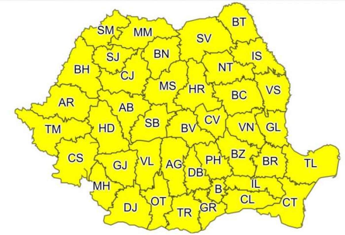 Anunț ANM de ultim moment! Cod galben de vreme rea pentru numeroase județe din România