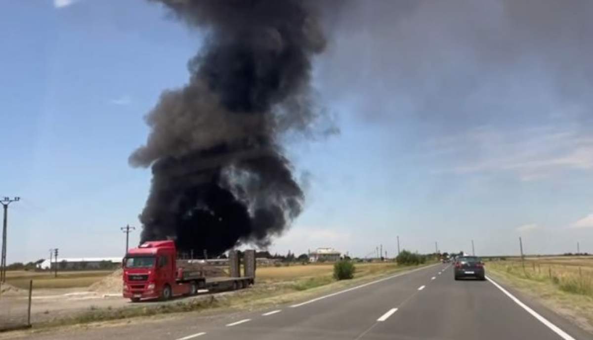 Incendiu violent în Timiș. Coloana de fum este vizibilă de la kilometri distanță. S-a sesizat și Garda de Mediu / FOTO