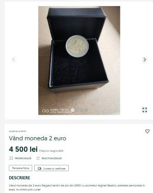 Moneda de 2 euro care se vinde pe OLX cu 4500 de lei. Dacă o ai acasă, te îmbogățești! De ce e așa de scumpă