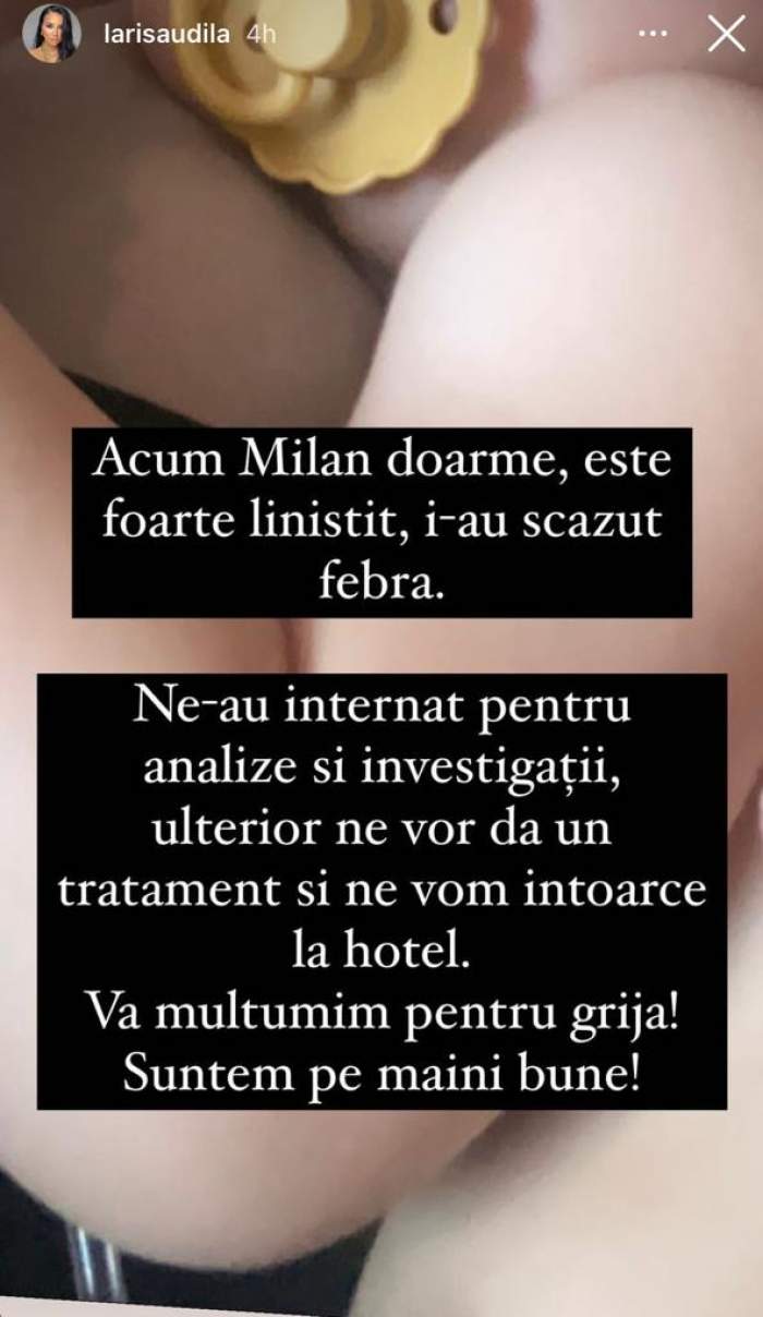 Larisa Udilă a ajuns de urgență cu fiul ei, Milan, la spital. Cu ce probleme se confruntă băiețelul ei: ''Stăm internați”