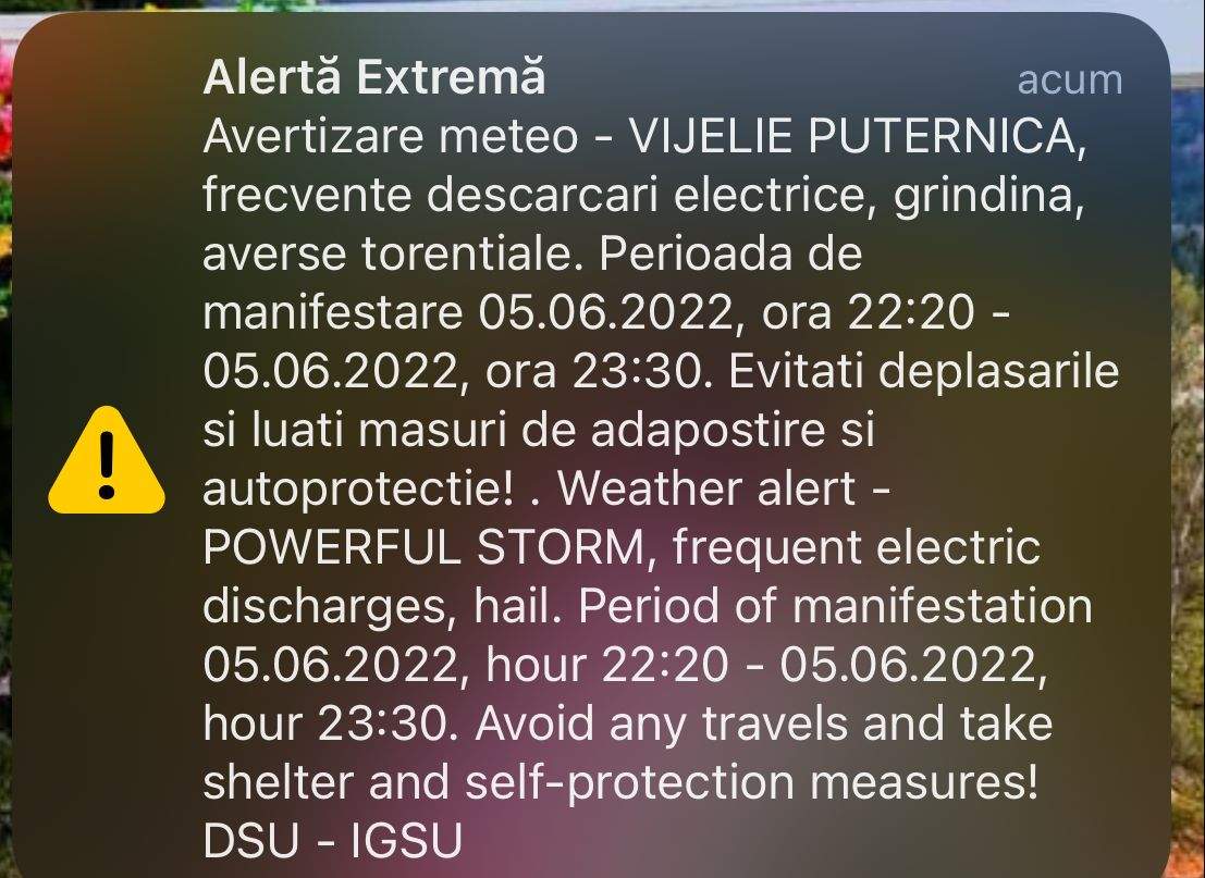 Mesaj RO-Alert de vijelie puternică în Ilfov și București. Locuitorii au fost avertizați să se adăpostească în casă