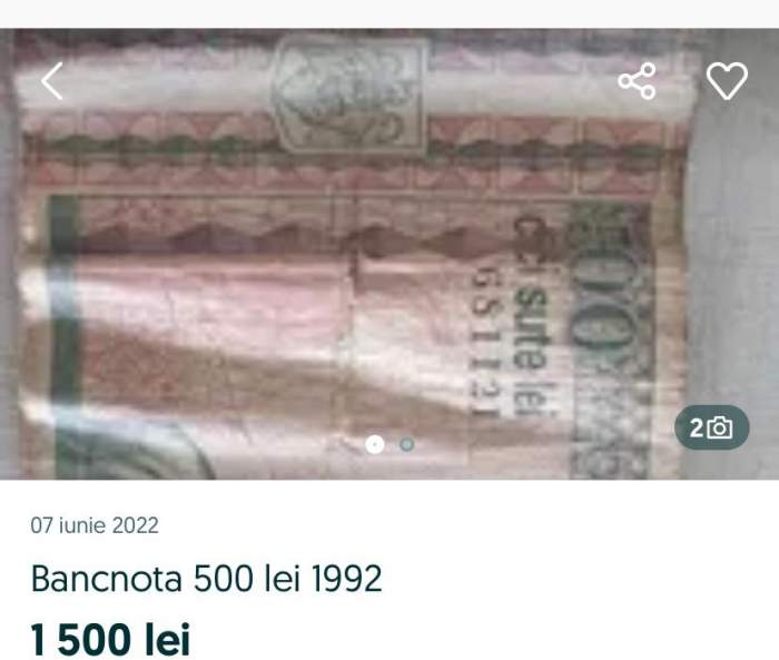 Bancnota de 500 de lei, cu chipul lui Brâncuși, se vinde cu o sumă frumoasă pe OLX. Ce preț are acum