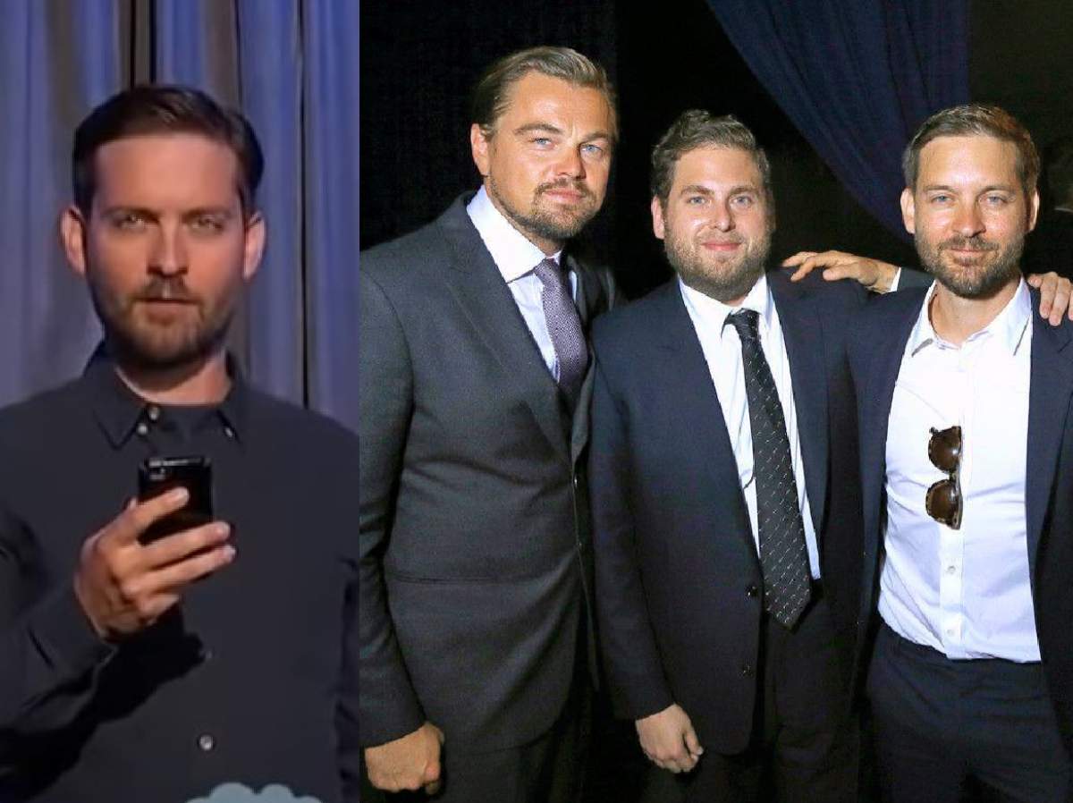 Colaj cu Tobey Maguire și el alături de Leonardo DiCaprio și alt actor