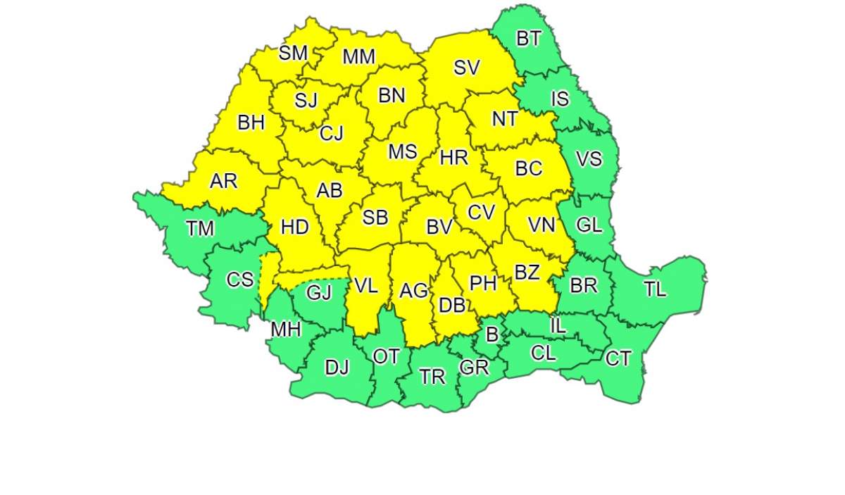 Anunț ANM de ultimă oră! Cod galben de ploi, vijelii şi grindină în cea mai mare parte a țării