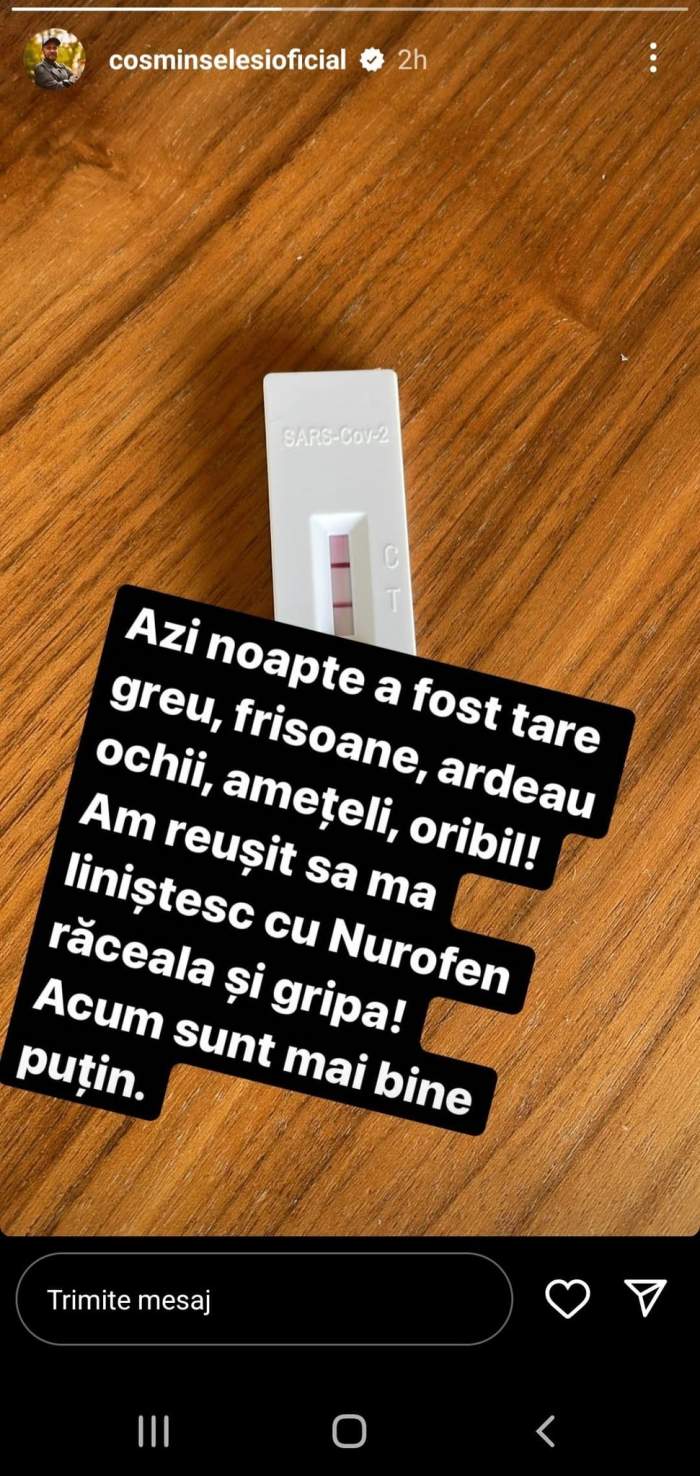 Cum se simte Cosmin Seleși, după ce a anunțat că este infectat cu COVID-19: „Tare greu...”