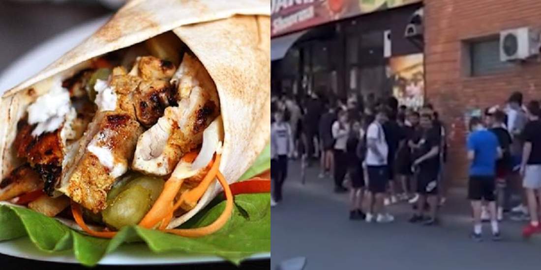 Coadă de câțiva metri la un fast food care dă shaorma gratis