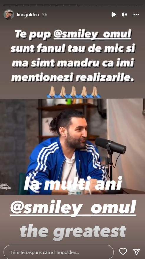 Lino Golden, urare specială pentru Smiley. Ce i-a transmis cântărețului de ziua lui de naștere: „Sunt fanul tău de mic”