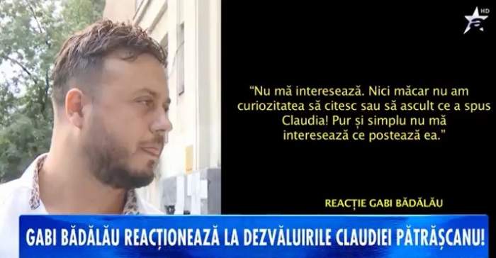 Gabi Bădălău, prima reacție după ce Claudia Pătrășcanu a venit cu o nouă înțepătură la adresa lui: "Pur și simplu nu mă interesează" / FOTO