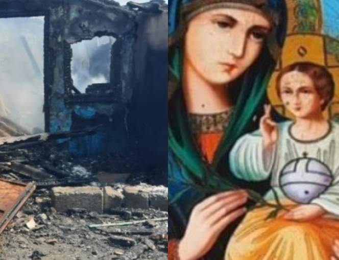 Minune în Botoşani! O icoană a Sfintei Maria a rămas intactă, după ce un incendiu a distrus complet casa unei bătrâne / FOTO 