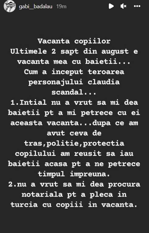 Gabi Bădălău, acuzații dure la adresa Claudiei Pătrășcanu. Cântăreața a anunțat poliția de frontieră să nu-l lase să iasă din țară cu copiii: ”Oare ce o mai duce capul?”