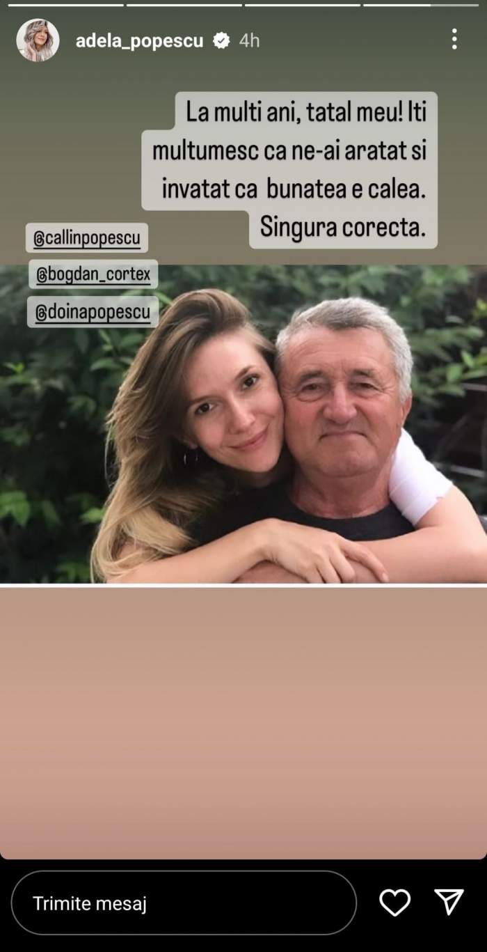 Cum arată tatăl Adelei Popescu. Părintele vedetei și-a sărbătorit astăzi ziua de naștere: „Bunătatea e calea” / FOTO
