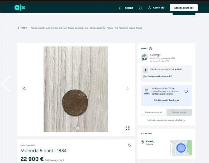 Moneda de 5 bani care se vinde cu o avere pe OLX. Dacă o ai, te îmbogățești