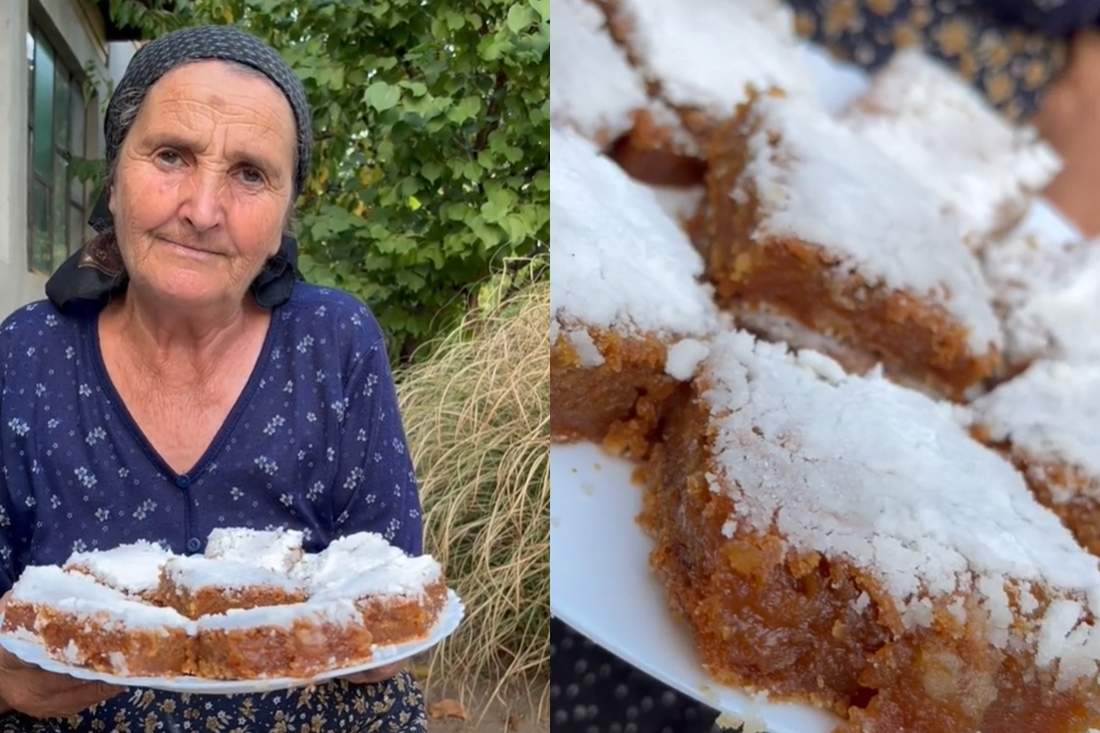 Bunica Gherghină prepară prăjitura de post cu mere și sirop de zahăr ars