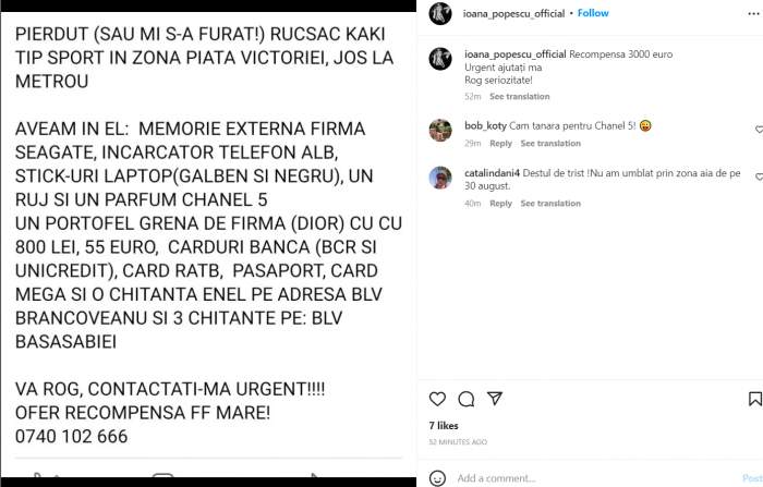 Ioana Popescu, apel disperat! Oferă recompensă 3.000 de euro: „Ajutați-mă”