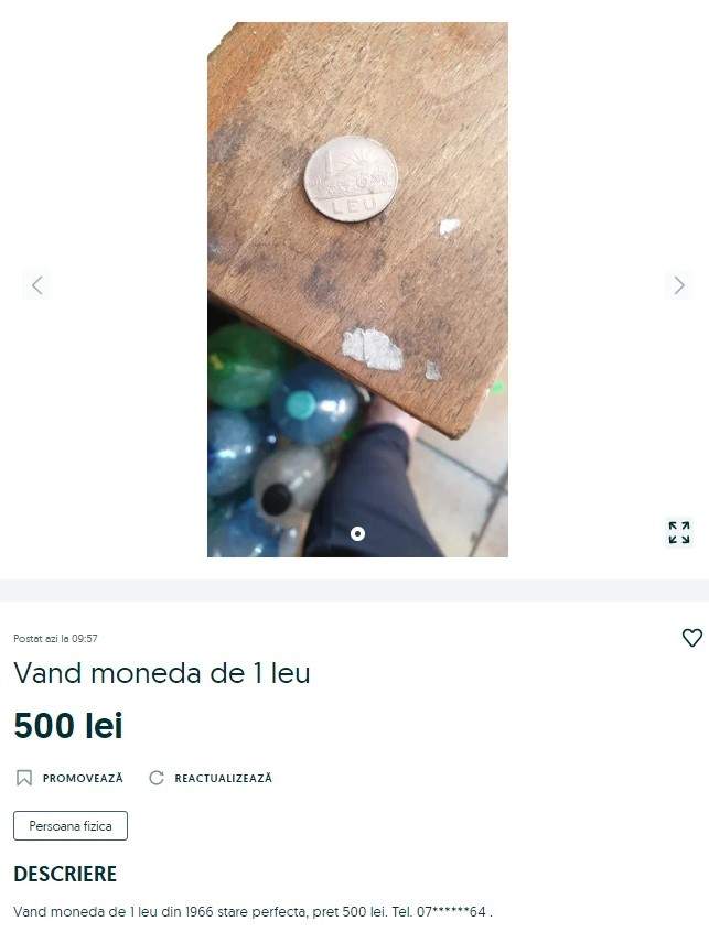 Moneda de 1 leu de pe vremea lui Nicolae Ceaușescu se vinde cu o suma frumoasă pe OLX. Ce preț are acum