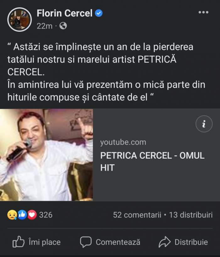 Fiii lui Petrică Cercel, gest emoționant la un an de la moartea manelistului: „În amintirea lui!” / FOTO