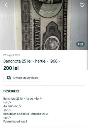 Bancnota de 25 de lei, de pe vremea lui Nicolae Ceaușescu, se vinde cu o sumă frumoasă pe OLX. Ce preț are acum