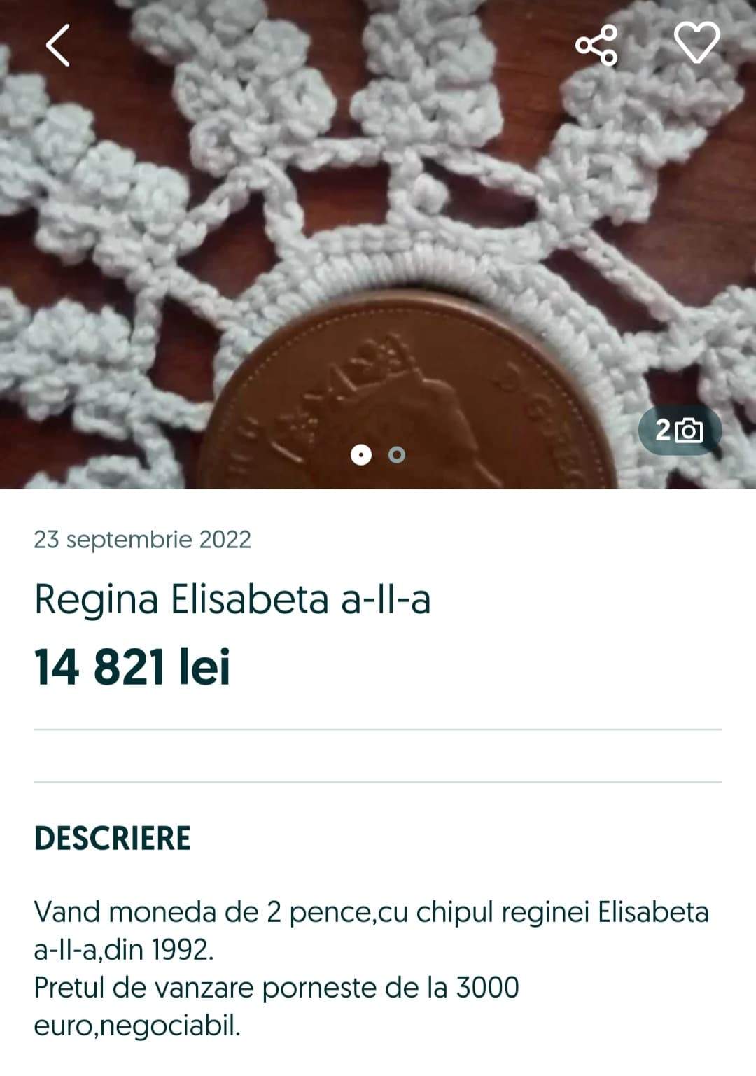 Moneda cu chipul Reginei Elisabeta se vinde cu o sumă fabuloasă pe OLX. Ce preț are