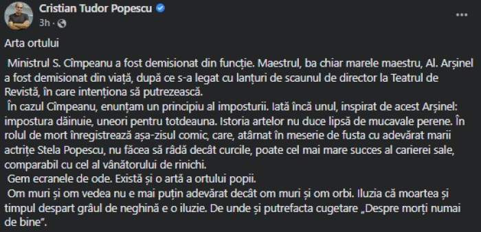 CTP, jigniri la adresa lui Alexandru Arșinel: "Nu făcea să râdă decât curcile..."