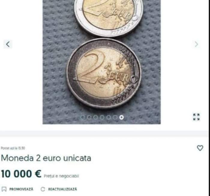 Moneda de 2 euro se vinde în România cu o sumă fabuloasă. Care este prețul ei acum