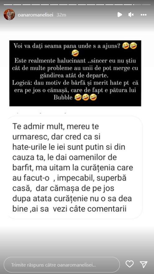 Oana Roman, certată pentru că nu păstrează curățenia. Răspunsul vedetei pentru răutăcioși: „Este realmente halucinant”