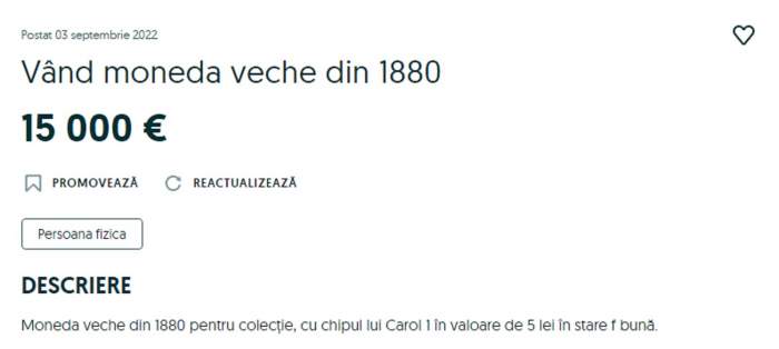 Moneda de 5 lei care a ajuns să se vândă cu o avere pe OLX. Vezi dacă o ai în casă!!