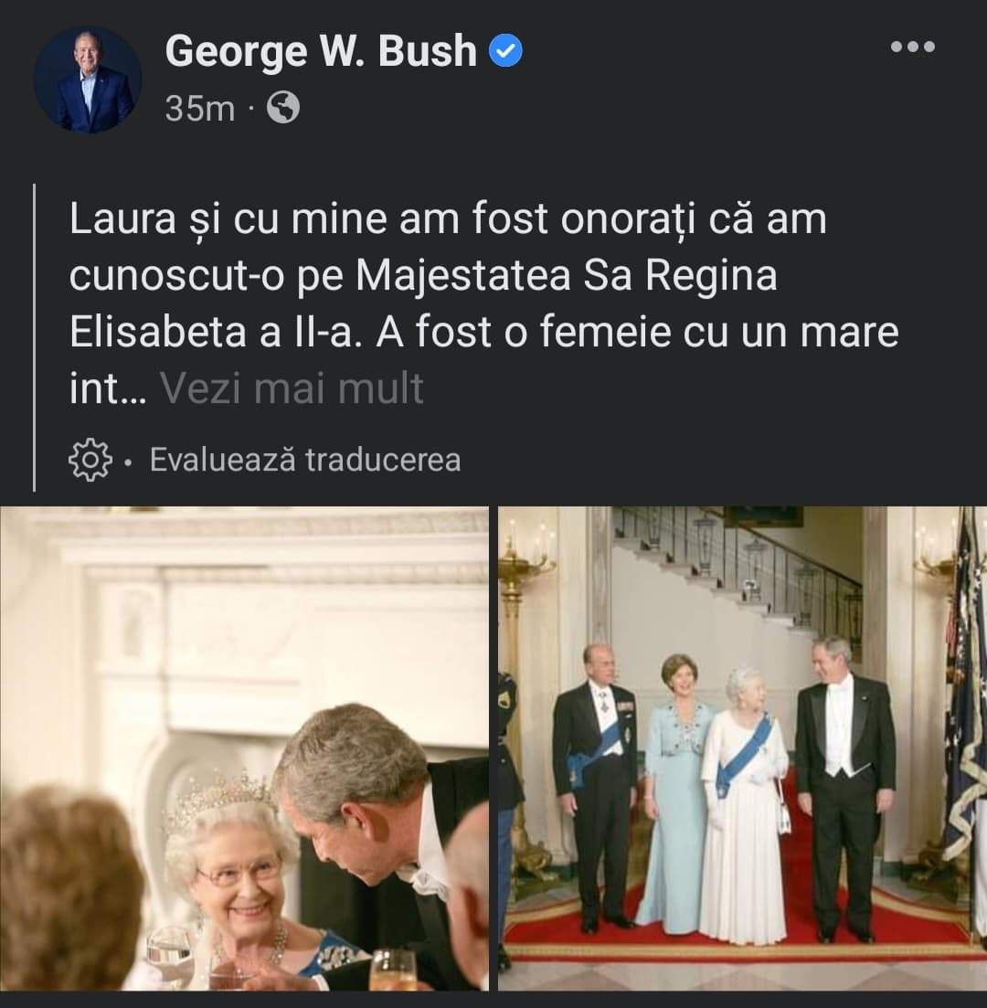 Ce mesaj a postat fostul Președinte al SUA, George W. Bush, după decesul Reginei Elisabeta: „O femeie cu un mare intelect” / FOTO