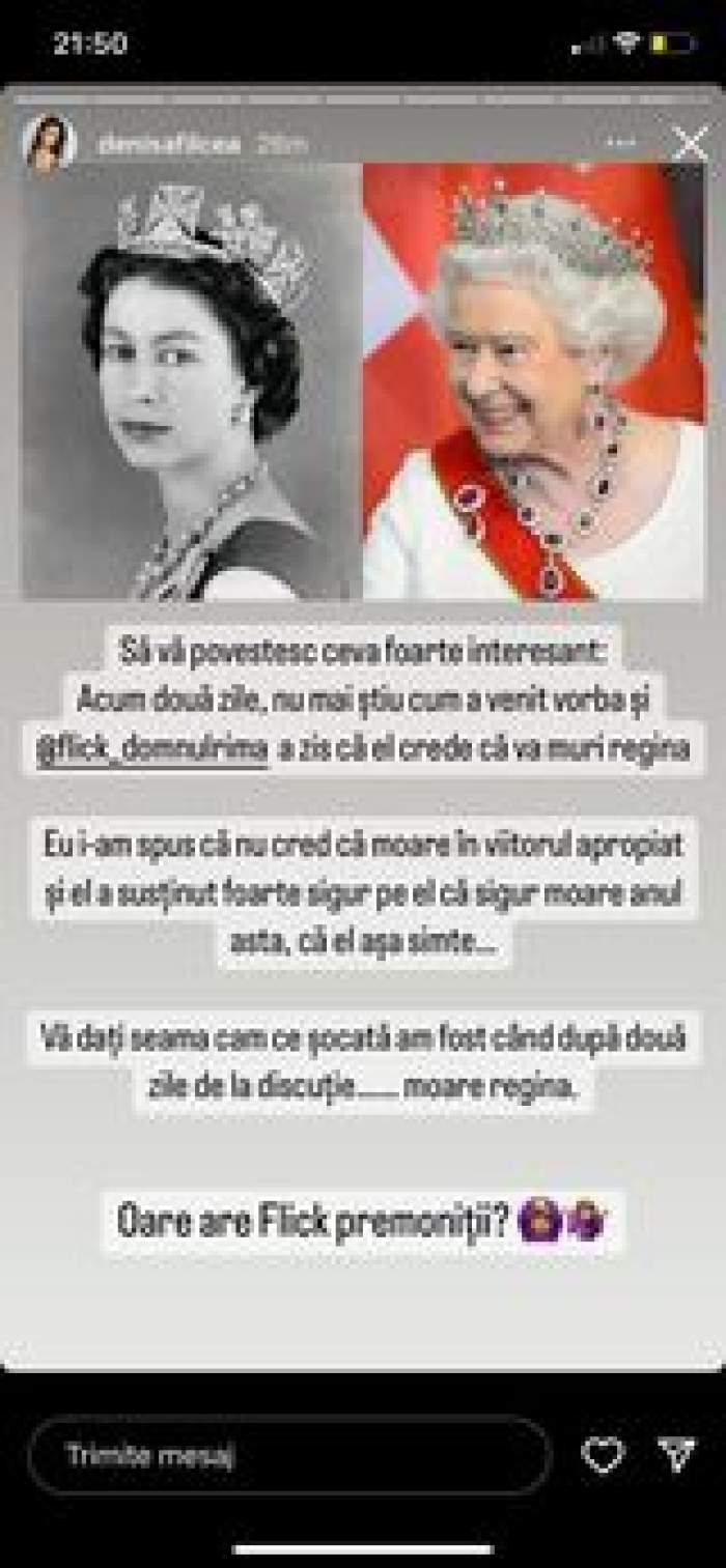 Dezvăluirea făcută de Denisa Filcea, după moartea Reginei Elisabeta a II-a. Ce a spus Flick chiar cu două zile înainte de marea tragedie: “Șocată” / FOTO