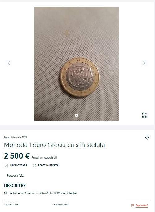 Moneda de 1 euro care se vinde cu 12.000 de lei pe OLX, în 2023. Dacă o ai acasă, ești norocos!