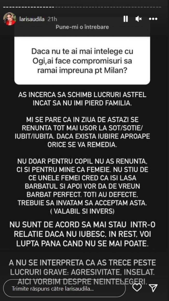 Larisa Udilă, detalii despre relația cu Alexandru Ogică. Ce compromisuri ar face influcerița, pentru a-și salva relația