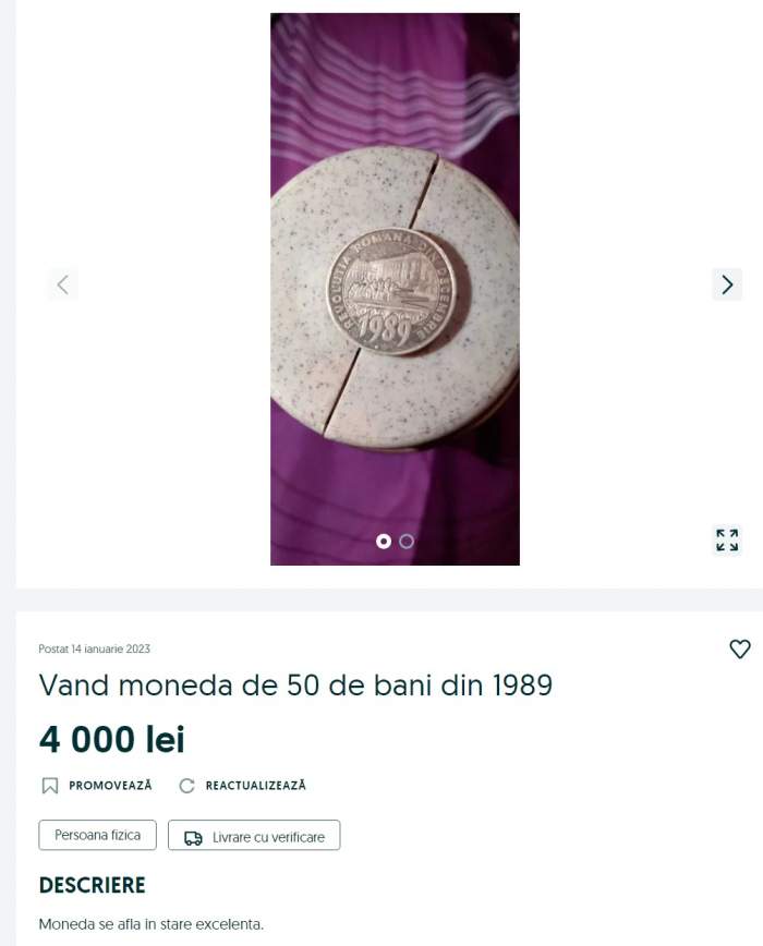 Moneda de 50 de bani se vinde cu o sumă impresionantă pe OLX, în 2023. Cât a ajuns să coste acum