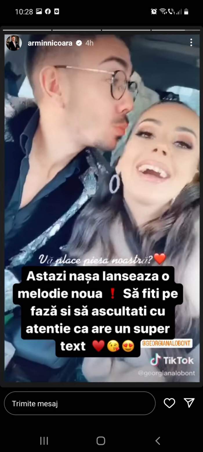 "Hai, sărută-mă frumos...". Armin Nicoară și Georgiana Lobonț, pupături în mașină. Soțul ei nu apare în imagini / FOTO