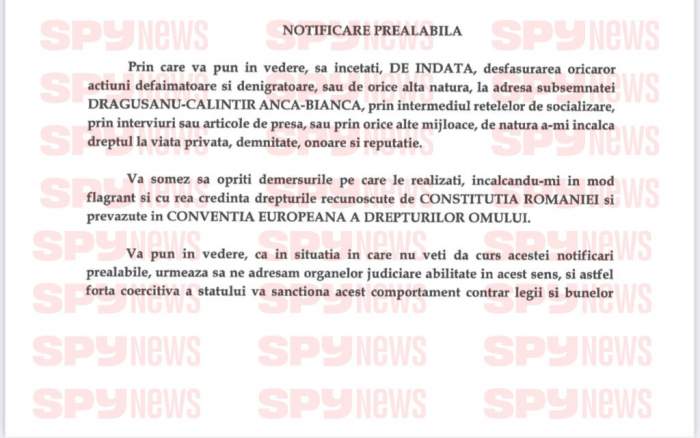 EXCLUSIV. Documente oficiale. Dovada că Bianca Drăgușanu a notificat-o pe Claudia Pătrășcanu! Declarațiile vedetei după ce i-a interzis cântăreței să mai vorbească despre ea
